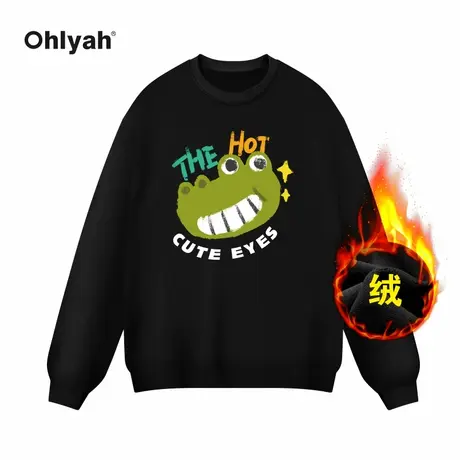 Ohlyah品牌涂鸦笑脸恐龙印花重磅纯棉圆领卫衣女秋冬加绒上衣定制商品大图