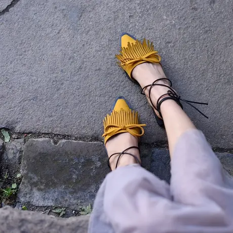 Artmu【清仓】阿木原创流苏蝴蝶结包头凉鞋绑带平底两穿拖鞋鱼嘴商品大图