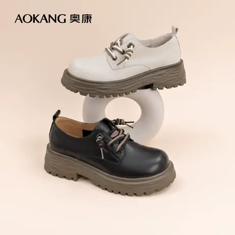 奥康女鞋 春季气质优雅真皮乐福鞋黑色学院风小皮鞋时尚女单鞋图片