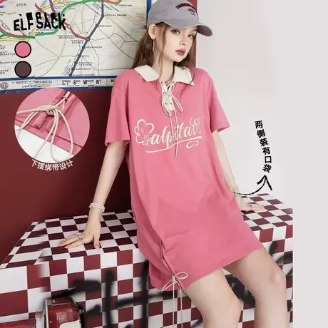 妖精的口袋粉色polo连衣裙女2023夏新款t恤裙小个子宽松休闲裙子商品大图