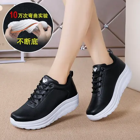 女鞋2024春季新款超纤皮面简约厚底增高运动鞋休闲鞋摇摇鞋商品大图