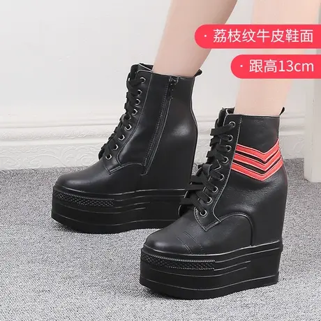 内增高马丁靴女ins潮酷13CM高跟小个子显瘦厚底运动高帮鞋女真皮商品大图
