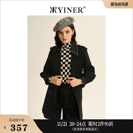 YINER音儿线上专选女装秋季短款双排扣宽松海军领风衣商品大图