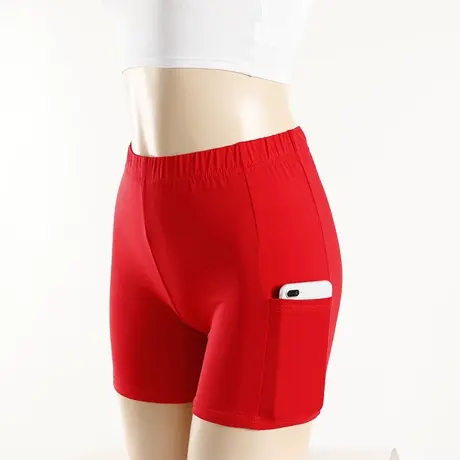 女士结婚大红色短裤三分棉打底裤口袋设计弹力修身纯色显瘦本命年商品大图