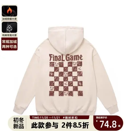 美式卡通棋盘格卫衣男秋季潮牌新款复古连帽米色长袖男女外套商品大图