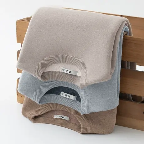 圆领毛衣男秋冬季一体绒加厚加绒保暖打底衫毛线衣内搭针织衫毛衫商品大图