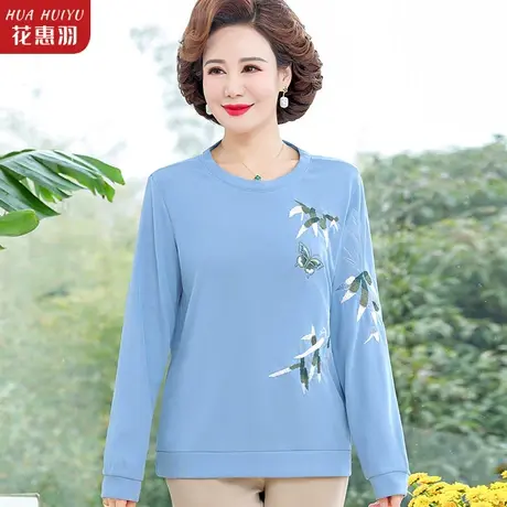 妈妈洋气针织上衣中年妇女春秋套装打底衫中老年人长袖女春装小衫商品大图