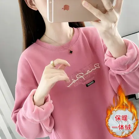 女士加绒加厚卫衣女秋冬2023年新款爆款设计感女装超火圆领外套潮图片