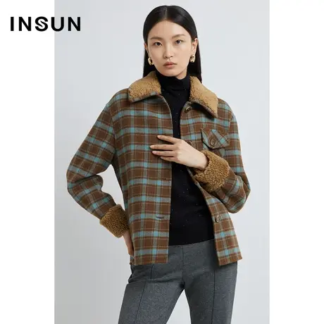 INSUN恩裳线上专选冬季格纹双面呢美拉德短外套商品大图