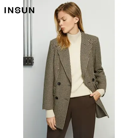 INSUN恩裳冬季双排扣立体羊毛毛呢外套商品大图