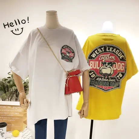 2019春夏款韩国东大门ulzzang卡通大狗中长款T恤宽松BF大码欧洲站图片