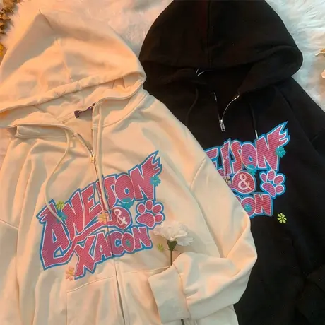 oversize卫衣女宽松韩版潮ins连帽上衣bf慵懒风春秋薄款开衫外套商品大图