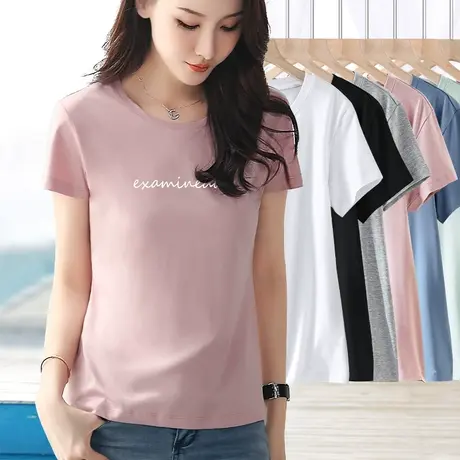 纯棉短袖女字母印花圆领半袖t恤修身显瘦常规款2024夏季纯色体桖商品大图