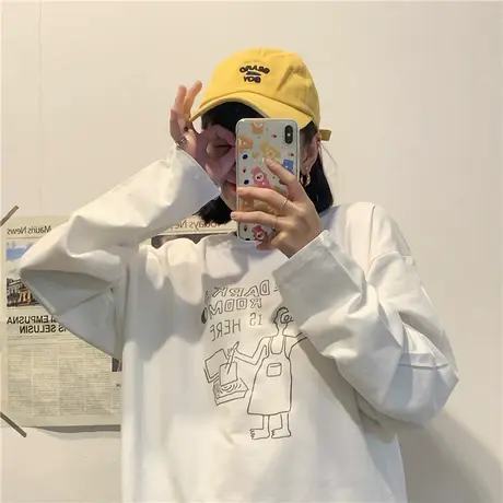 原创设计2023春秋新款韩版慵懒风宽松薄款长袖卫衣女上衣ins潮图片