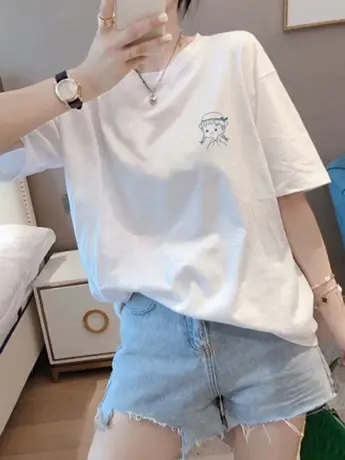 2023新款仿棉短袖t恤女韩版宽松洋气减龄大码女装上衣基础款夏季商品大图