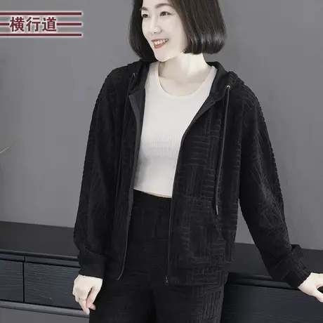 2024春季新款简约纯色连帽毛巾绒拉链宽松长袖卫衣外套女外穿大码商品大图