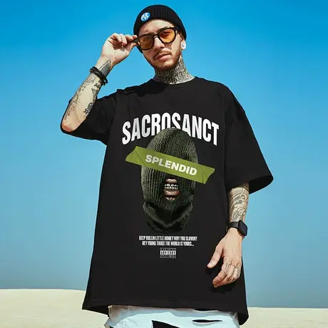 高街短袖t恤大码男装纯棉宽松情侣夏季oversize美式胖子ins国潮牌商品大图