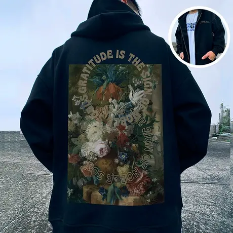 oversize春秋季宽松加肥加大码连帽加绒加厚拉链开衫胖子卫衣外套商品大图