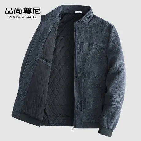中老年爸爸秋冬外套商务休闲简约有型工装立领男士毛呢夹克加厚款商品大图