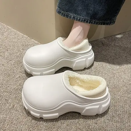 大棉鞋女冬季加绒毛线口袜靴短靴防水防滑雨鞋大头面包厚底雪地靴商品大图