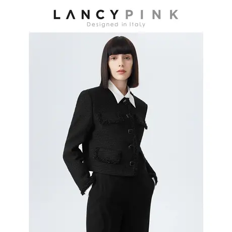 【意大利设计】朗姿小众独特别致外套冬黑色小香风2022冬季新款女图片