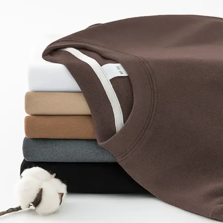 重磅德绒长袖t恤男装2024新款秋冬内搭打底衫加绒保暖双面绒体恤商品大图