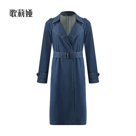 歌莉娅风衣女春季新款气质复古蓝色牛仔中长款翻领外套1C2L6Q560图片