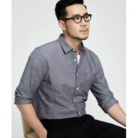 格慕施秋季纯棉长袖衬衫男大码宽松高级感商务休闲纯色衬衣潮图片