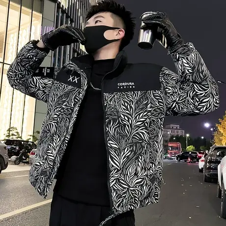 设计感撞色花色满印棉衣男冬季2023新款潮牌宽松加厚时尚冬装棉服商品大图