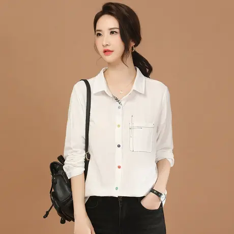 韩潮袭人POLO领长袖白色衬衣2024春新款女士衬衫设计感小众图片