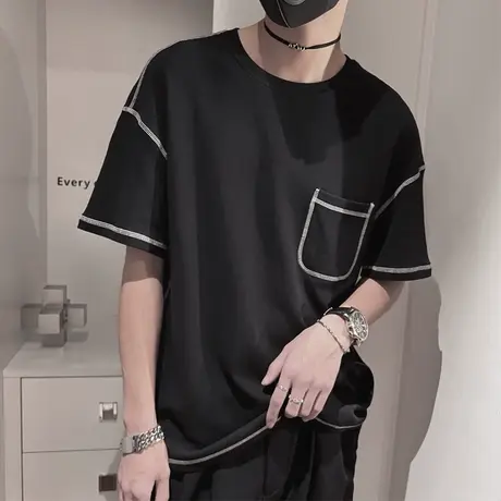 夏季男士t恤打底衫短袖宽松半袖潮流简约小众设计感半截袖体恤INS商品大图