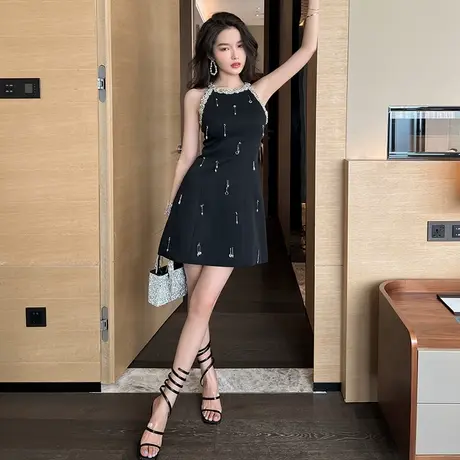 法式重工高级感砖饰流苏聚会晚礼服女装名媛欧洲站气质包臀连衣裙商品大图