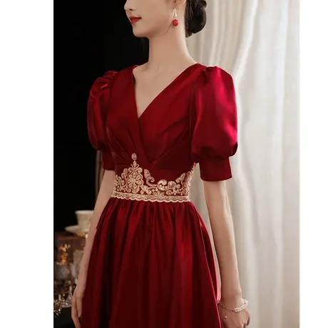 敬酒服女夏季新娘新款结婚礼服V领简单大气中式回门服公主高级感图片