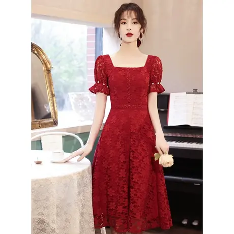 敬酒服新娘2024新款夏季平时可穿订婚回门答谢宴礼服蕾丝方领短袖商品大图