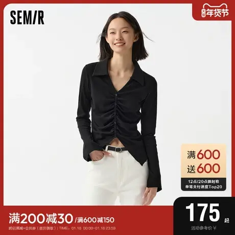 [商场同款]森马POLO衫女短款开叉小心机2024春新款纯色紧身针织衫商品大图