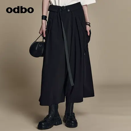 odbo/欧迪比欧原创设计黑色休闲裤女夏季2023新款工装九分阔腿裤商品大图