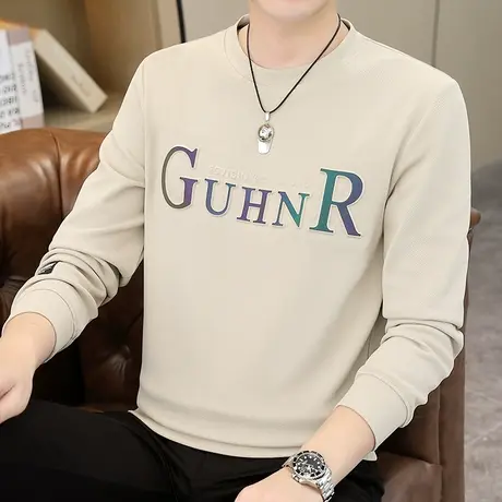 圆领卫衣男士秋季长袖T恤套头薄款外套潮流休闲百搭体恤潮牌男装商品大图