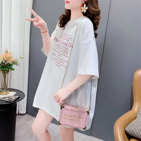 设计感字母印花短袖T恤女夏季2023年新款宽松bf风中长款百搭上衣商品大图