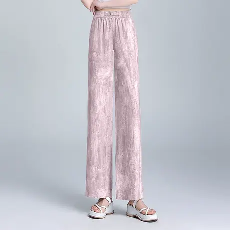 夏季薄款阔腿裤女2024新款松紧高腰垂感显瘦直筒裤复古休闲长裤子商品大图