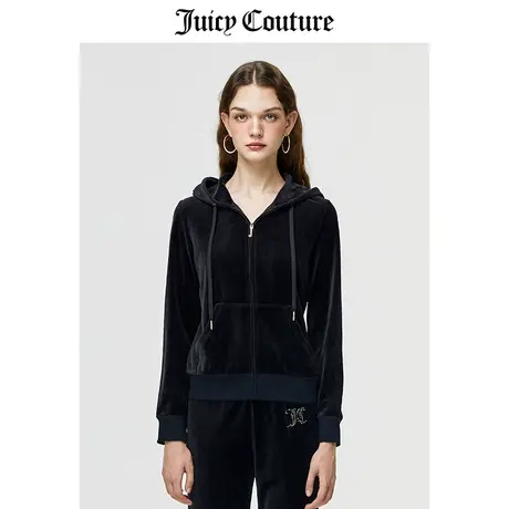 Juicy Couture橘滋外套女春季新款天鹅绒外套烫钻丝绒连帽夹克女图片