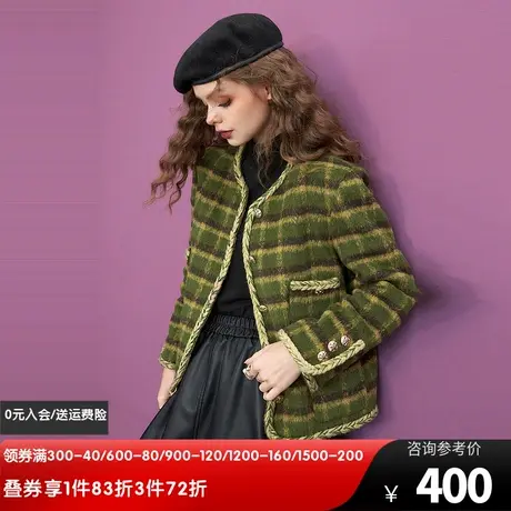 妖精的口袋复古格纹小香风外套女2023冬季新款气质粗花呢短款上衣商品大图
