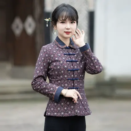 筠雅改良旗袍冬季唐装女新款加厚夹棉保暖中式女装国风外套23J678商品大图