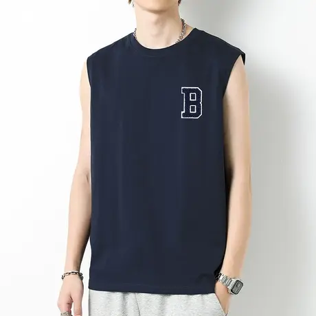 重磅纯棉背心男夏季宽松液氨长绒棉无袖t恤健身跨栏运动篮球坎肩商品大图