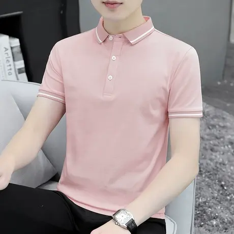 男士短袖polo衫保罗翻领t恤潮牌有领上衣服夏季冰丝冰感纯色半袖商品大图