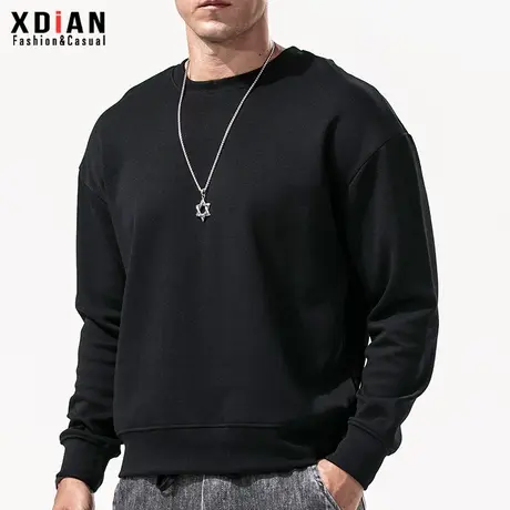 早秋圆领卫衣男士春秋宽松潮流百搭休闲无帽套头纯色长袖T恤秋季商品大图