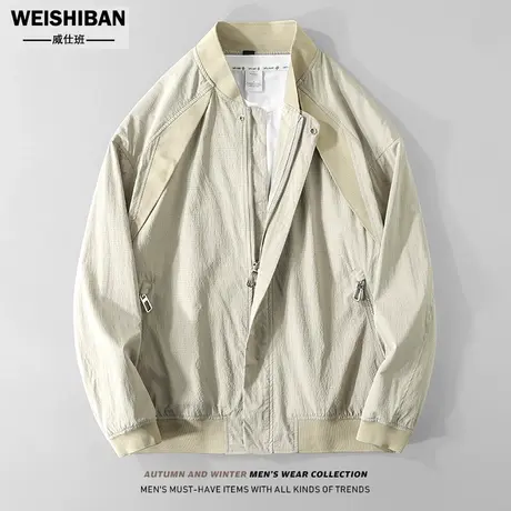 2023春季新款棒球领薄款夹克男日系简约拼接设计感宽松飞行员外套商品大图