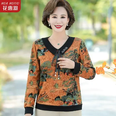 2022新款妈妈小衫中年秋装薄款春秋t恤洋气时尚上衣秋季女打底衫图片