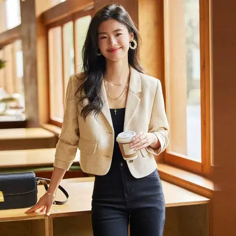 时尚气质百搭西装短外套女士2023年秋季新款通勤淑女显瘦夹克上衣商品大图