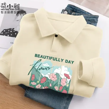 polo领卫衣女2023新款春秋季薄款韩系时尚简约百搭翻领设计款上衣商品大图