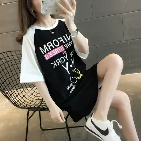 纯棉短袖T恤女装宽松2023年新款秋季洋气中长款设计感打底衫爆款商品大图